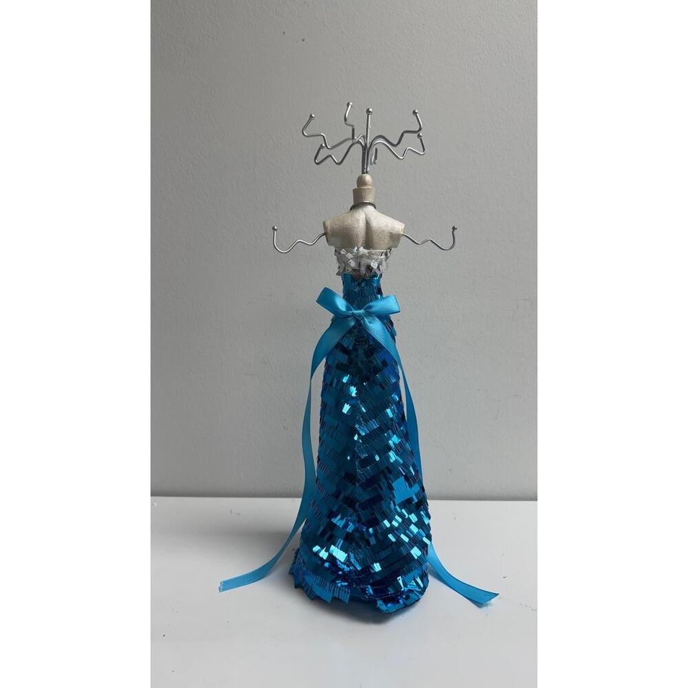 Blue Sequin Dress Mannequin Jewelry Holder – Glamorous Jewelry Organizer - Picture 3 of 5